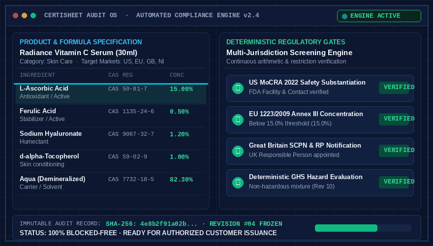 CertiSheet Real-Time Formula Compliance Scanner Animation